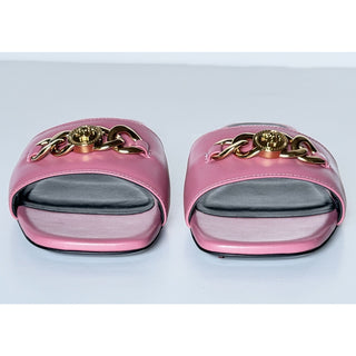 Versace Icon Chain Leather Slide Sandals Strawberry Jam 7 US 37 Eu 1022706 NIB