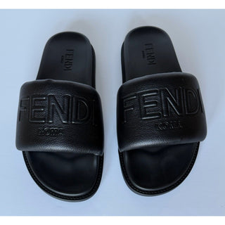 Fendi Men's Roma Leather Slide Sandals Black 9 US/8 UK IT 7X1649 NIB $750