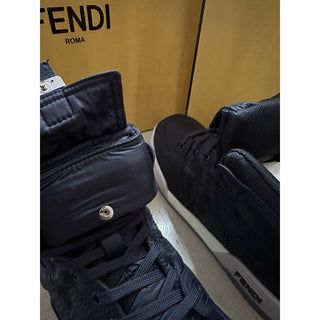 NIB $1390 Fendi Men FF Logo Nylon/Leather Match Sneakers Blue/Gray 11 US/10 UK