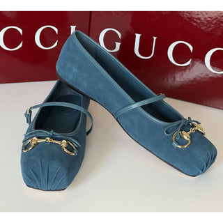 Gucci Horsebit Ballet Flat Suade Blue Sandals 10 US (40 Eu) IT 814413 NIB