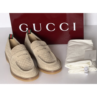 Gucci Mens GG Monogram Suede Loafers Shoes Oatmeal 10 US (9.5 Gucci) 831289 NIB