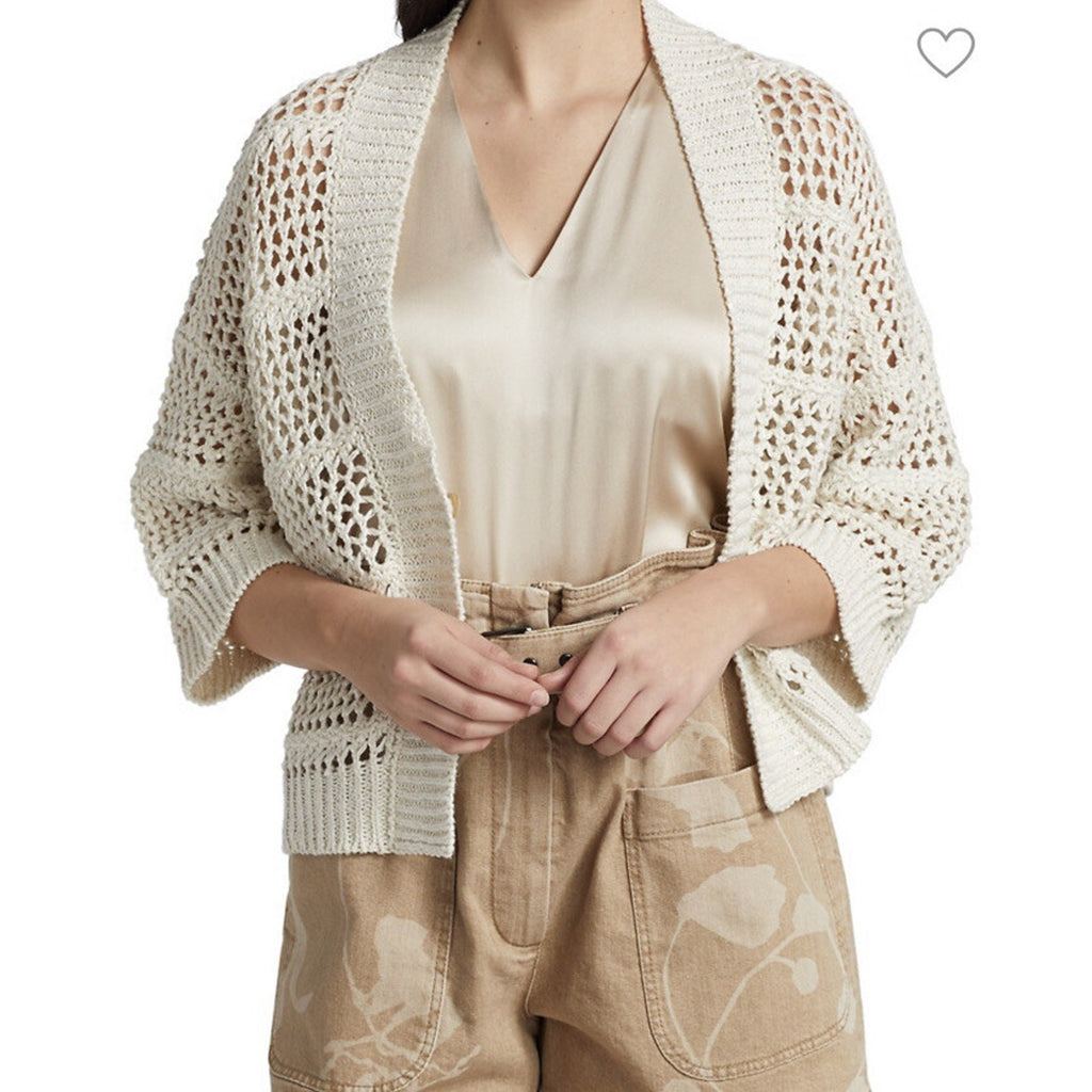New $2595 Brunello Cucinelli Women Open Weave Cardigan Sweater Color Oatmeal XL