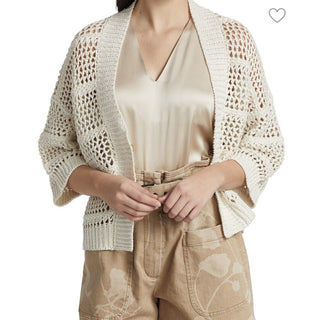 New $2595 Brunello Cucinelli Women Open Weave Cardigan Sweater Color Oatmeal XL