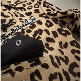 Ralph Lauren Purple Label Women Leopard Print Fur Biker Jacket 8/44 New $6790