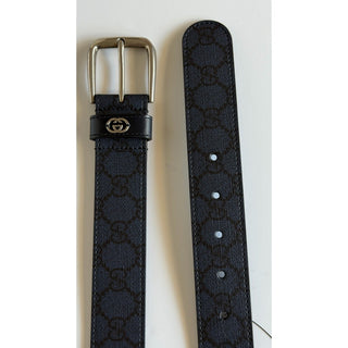 Gucci Interlocking GG Supreme Details Leather Belt Blue/Black 115/46 673921 NWT