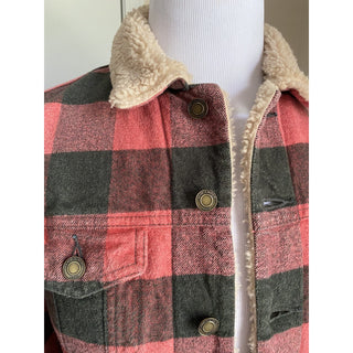 New $3190 Saint Laurent Men Fitted Checked Denim Jacket Shearing Red/Black XS