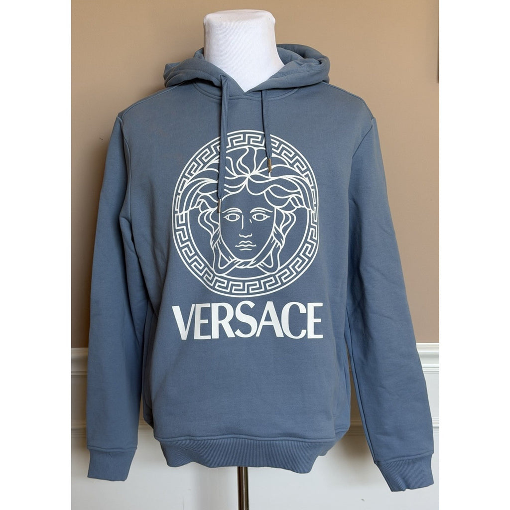 Versace Medusa Print Bluw Cotton Sweatshirt with Hoodie L 1011853 NWT $950