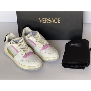 Versace Leather Mesh Sneakers White Pink Acid Green 8.5 US (38.5 Eu) 1023442 NIB