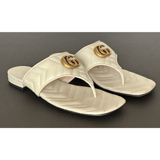 Copied - Gucci GG Marmont Padded White Leather Thong Sandals 6.5 US (36.5 Eu) 776948 NIB