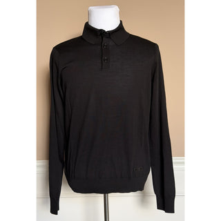 Versace Silk/Cotton Black Knit Polo Sweater 50 Euro 1017342 Italy NWT $1150