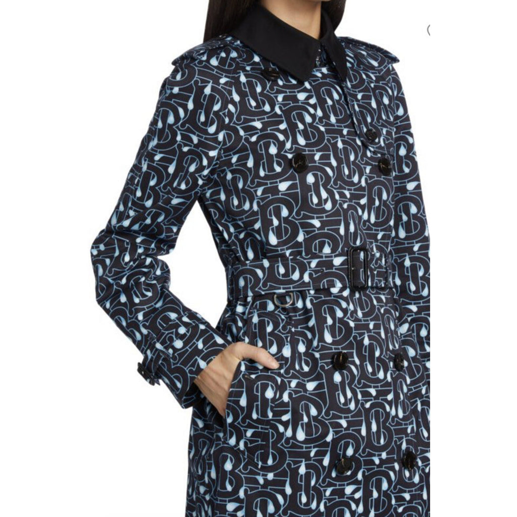Burberry Women BT Waterloo Gabardine Trench Coat Black/Blue 8US/42 It New $2890