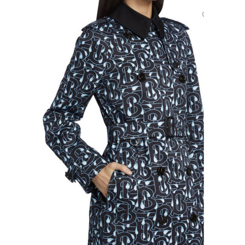 Burberry Women BT Waterloo Gabardine Trench Coat Black/Blue 8US/42 It New $2890