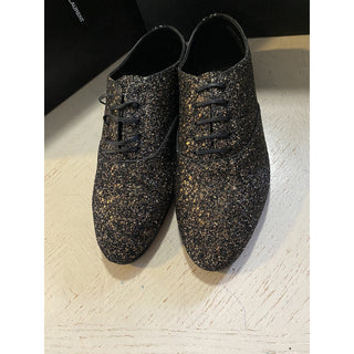 NIB $1095 Saint Laurent Men Glitter Midnight Leather Shoes Black/Gold 10.5 US/