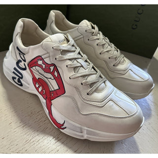 New Gucci Men Leather Rython Dirty mouth Sneakers Ivory 15 US/14 UK 552089