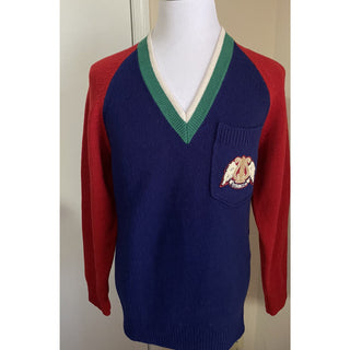 NWT $1200 Gucci Men Wool V Neck Sweater Red/Blue/Green L Italy