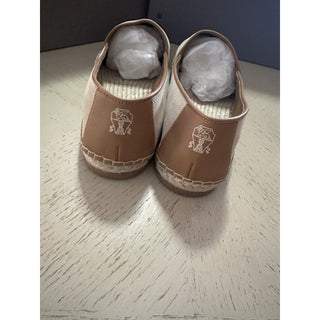 NIB $1050 Brunello Cucinelli Men Suede Espadrille Loafers Shoes Ivory 44 US/11 E