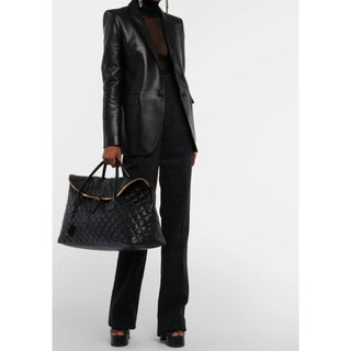 New $4900 Saint Laurent YSL Print TRAVEL BAG IN QUILTED LEATHER Black 736009
