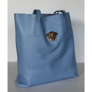 Versace La Medusa Leather Tote Bag Blue with Gold Medusa 1020004 1A14675 NWT
