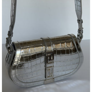 Versace La Greca Leather Silver Medium Shoulder Bag 1023417 Italy NWT $2775