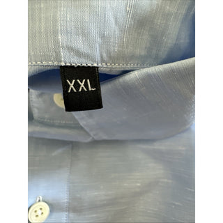 New $950 ZEGNA Men Linen Blend Button Down Shirt Blue Size XXL Italy