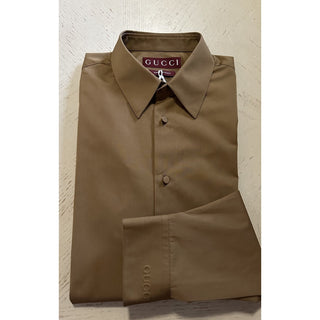 New $950 Gucci Men Teilored Dress Shirt Color Classic Biscuit 41/16