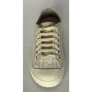 Fendi Domino FF Jacquard Sneakers Ivory Taupe 8 US (7 Fendi) IT 7E1553 NIB $770