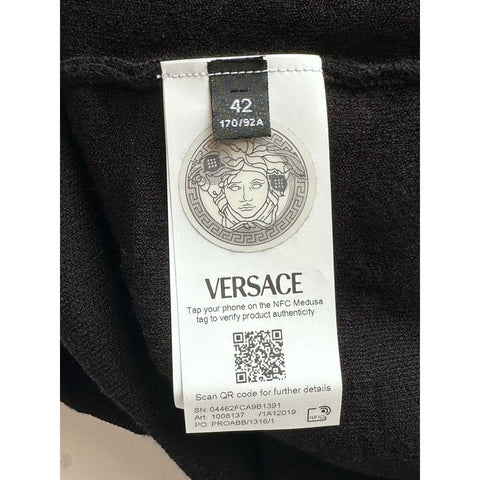 Versace Barocco All Over Print Knit Stretch Black Dress 42 Euro 1008137 NWT