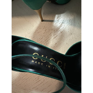 Gucci Women Satin Strap Pumps Sandal Shoes Green 6.5 US/36.5 Eu New 752966