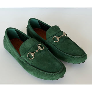 Gucci Mens Suede Horsebit Driver Loafers Shoes Green 7.5 US (7 Gucci) 765859 NIB