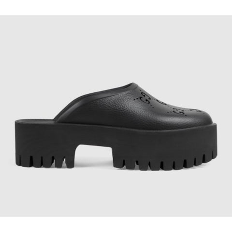Gucci GG Monogram Rubber Platform Mule Slides Black 10 US (40 Euro) 663577 NWT