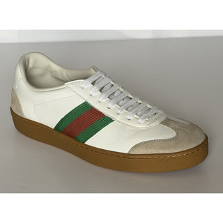 Gucci Women’s Web Leather/Suede Sneakers Natural White 8 US (38 Euro) 858912 NIB