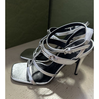 Gucci Women’s Leather Dress Sandal Shoes Silver 7.5 US/37.5 Eu New 771563