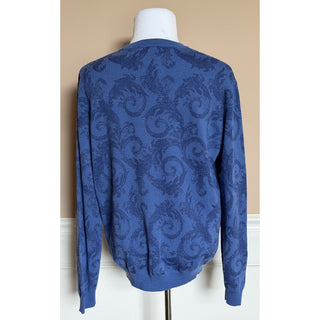 Versace Barocco Leafy Jacquard Wool Knit Sweater Blue 42 US (52 Eu) 1021722 NWT