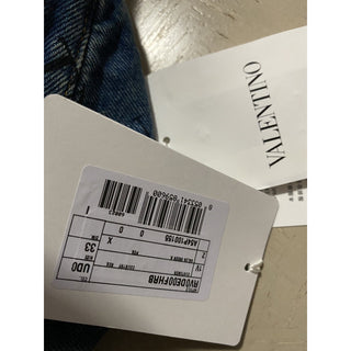 NWT $995 Valentino Men Straight-Flat Logo Cuffed Jeans Pant Blue 34 US ( 50 Eu )