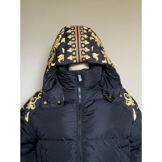 Versace Women's Leafy Print Padded Jacket with Hoodie Black 48 1012541 NWT $2250