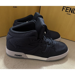 NIB $1390 Fendi Men FF Logo Nylon/Leather Match Sneakers Blue/Gray 11 US/10 UK