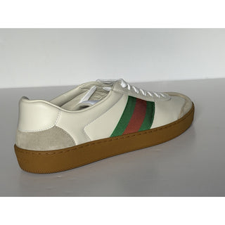 Gucci Men’s Web Leather/Suede Sneakers Natural White 9.5 US 9 Gucci 858912 NIB