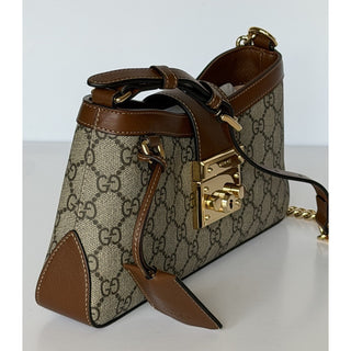 Gucci GG Supreme Leather/Canvas Brown Small Shoulder Bag Italy 811705 NWOT