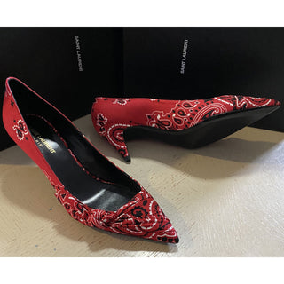 NIB $895 Saint Laurent Women Bandana Dress Shoes Red 7 US ( 37 Eu )