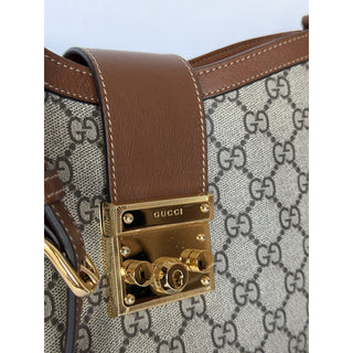 Gucci GG Supreme Padlock Leather/Canvas Brown Medium Shoulder Bag IT 795113 NWT