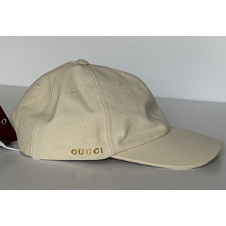 Gucci Gold-tone Logo Baseball Cap Hat Cotton Ivory M (58 cm) Italy 792386 IT NWT