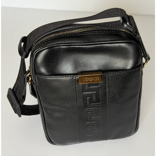 Versace Greek Key Avenue Black Vertical Crossbody Leather Bag 1020736 NWT $1350