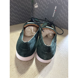New $1095 Kiton Goatskin Leather Suede Boat Shoes DK Green 9 US/8 UK Italy