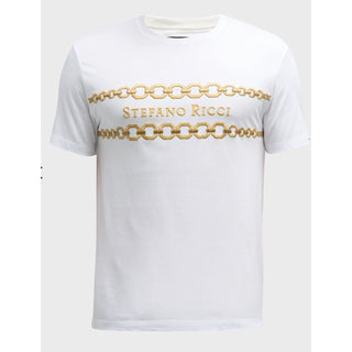Stefano Ricci Men's Embroidered Chain Logo T-Shirt XL White Italy New $750