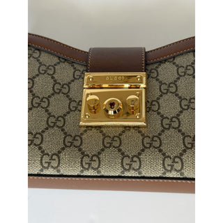 Gucci GG Supreme Leather/Canvas Brown Small Shoulder Bag Italy 811705 NWOT