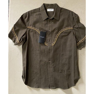NWT $1490 Saint Laurent Men Western Shirt Green M ( 39/15.5 ) Italy