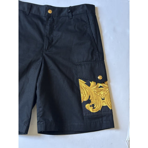 Versace Heritage Print Black Drill Fabric Shorts 50 Euro (34”) 1014373 NWT $900
