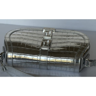 Versace La Greca Leather Silver Medium Shoulder Bag 1023417 Italy NWT $2775