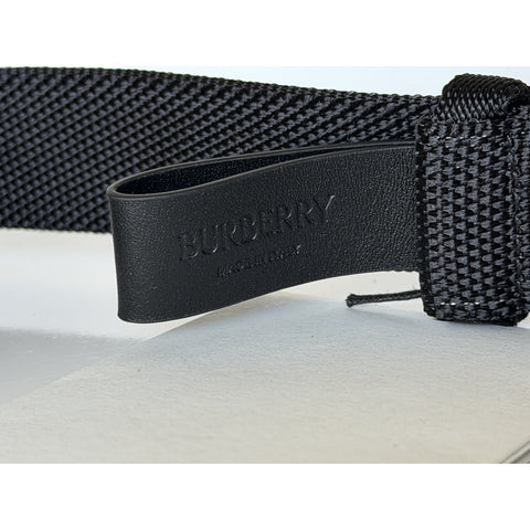Burberry Silver Metal Buckle Shield Webbing Black Belt 100/40 8087708 NWT $490