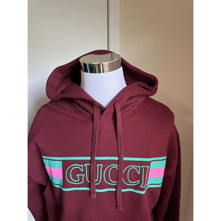 New $1550 Gucci Men Brushed Cotton Jersey Hooded Sweatshirt Burgundy Size L